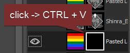 Screenshot. Pasting onto the pride flag's layer mask.